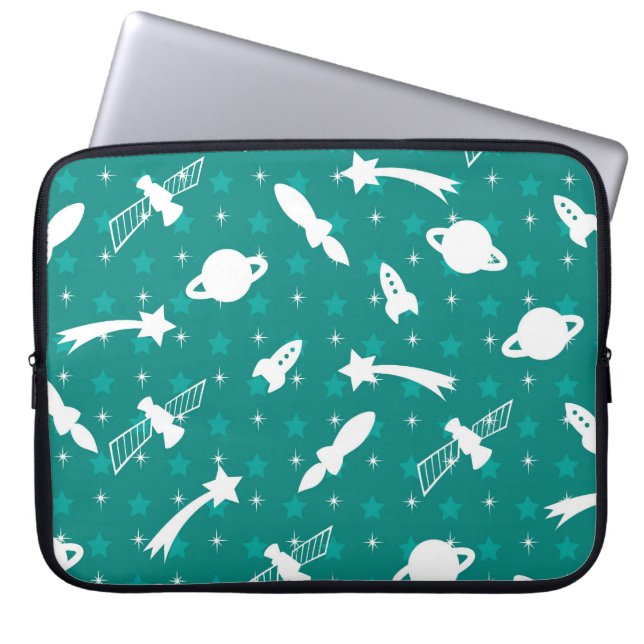 Housse Pour Ordinateur Portable Étoiles bleues turquoises de planètes d'astronaute (Devant)