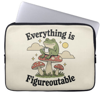 Housse Pour Ordinateur Portable Everything is figureoutable frog with coffee