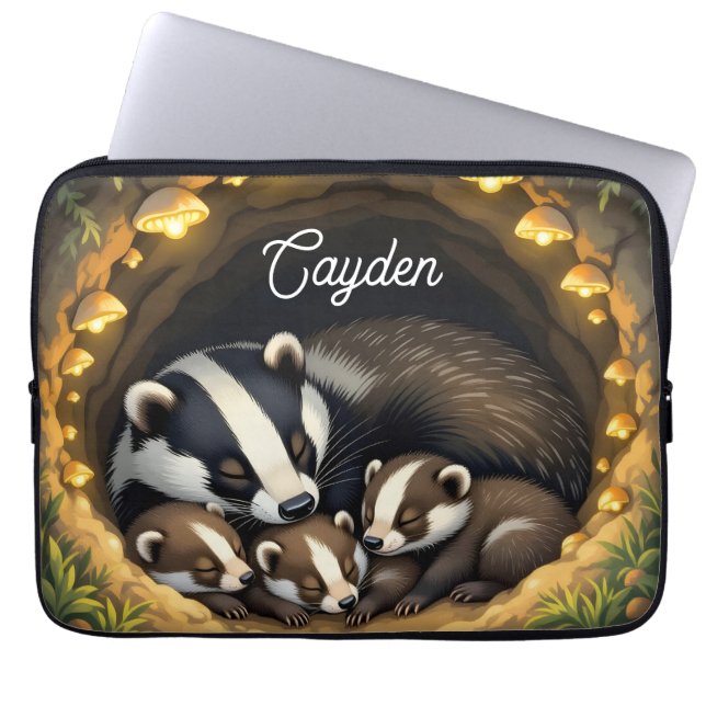 Housse Pour Ordinateur Portable Famille Badger Cute Personnalisée (Devant)
