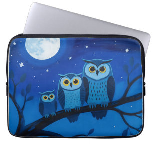 Housse Pour Ordinateur Portable Famille de hiboux sous la lune