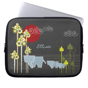 Housse Pour Ordinateur Portable Famille D'Éléphants Whimsical Dans La Forêt Et Le