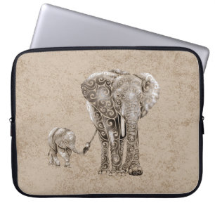 Housse Pour Ordinateur Portable Famille Eléphante tourbillonnant