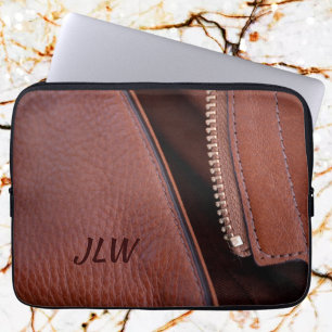 Housse Pour Ordinateur Portable Faux Brown Cuir Unzipped Stylisable