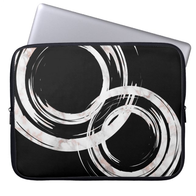 Housse Pour Ordinateur Portable Faux cercles artistiques en marbre blanc zen yoga (Devant)