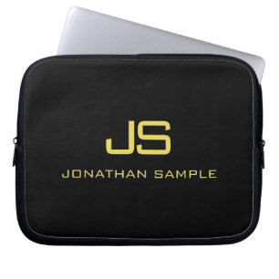 Housse Pour Ordinateur Portable Faux Gold Texte Beau Monogramme Modèle noir