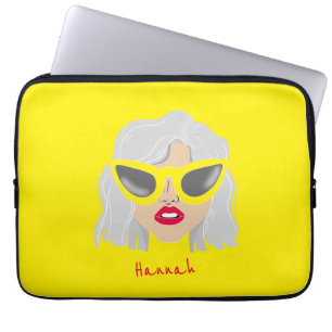 Housse Pour Ordinateur Portable Femme cool à Haired Gris avec lunettes Nom personn
