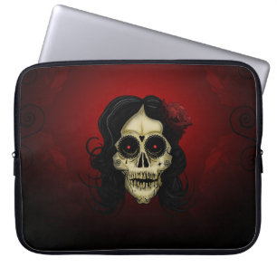 Housse Pour Ordinateur Portable Femme Crâne de Sucre Gothique Rose Rouge Jour des