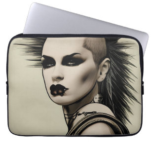 Housse Pour Ordinateur Portable Femme punk dystopique avec mohawk et piercings