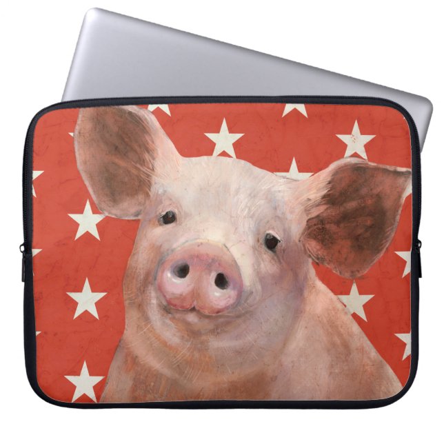 Housse Pour Ordinateur Portable Ferme patriotique - Cochon (Devant)