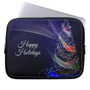 Housse Pour Ordinateur Portable Fête de Noël Arbre coloré Marine Bleu Rustique