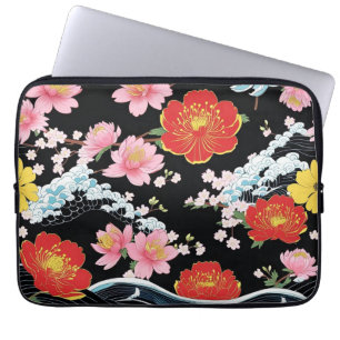 Housse Pour Ordinateur Portable Fête Japon fleurs de cerisier Seigaiha Moderne Rét