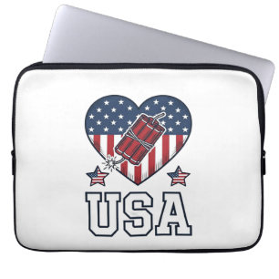 Housse Pour Ordinateur Portable Feu d'artifice patriotique américain Cœur Vintage 