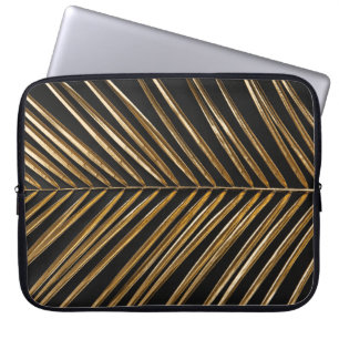 Housse Pour Ordinateur Portable Feuille de palme dorée : minimaliste noir