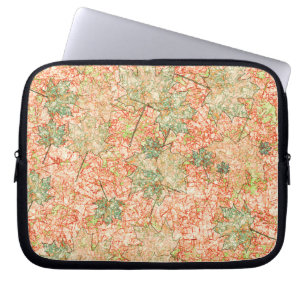 Housse Pour Ordinateur Portable feuilles Abstraits sur le terrain de corail rayé
