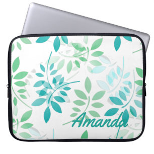Housse Pour Ordinateur Portable Feuilles bleu vert