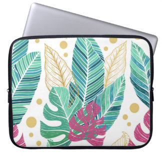 Housse Pour Ordinateur Portable Feuilles botaniques tropicaux, conception vintage 