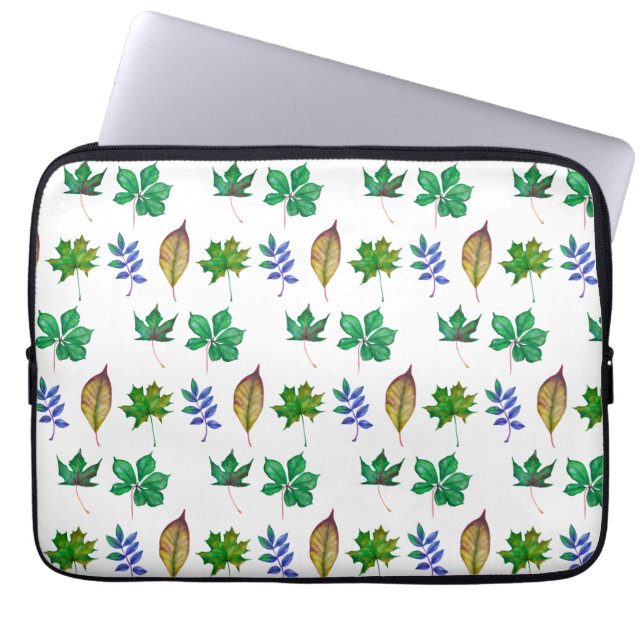 Housse Pour Ordinateur Portable Feuilles d'aquarelle vert et bleu (Devant)