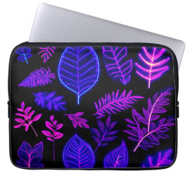 Housse Pour Ordinateur Portable Feuilles de néon en teintes rose et violet