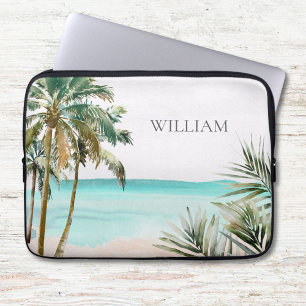 Housse Pour Ordinateur Portable Feuilles de palmier tropicales monogrammées Plage