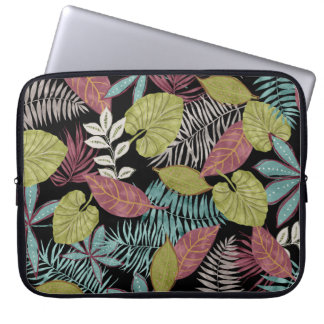 Housse Pour Ordinateur Portable Feuilles sombres tropicaux : Motif textile