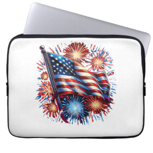 Housse Pour Ordinateur Portable Feux d'artifice patriotiques drapeau américain