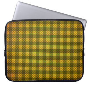 Housse Pour Ordinateur Portable Fibre de carbone à damiers jaune et olive