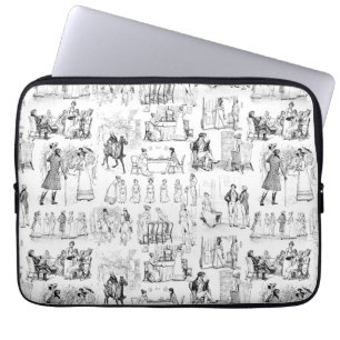 Housse Pour Ordinateur Portable Fierté et préjugés Toile de Jouy Noir et Blanc