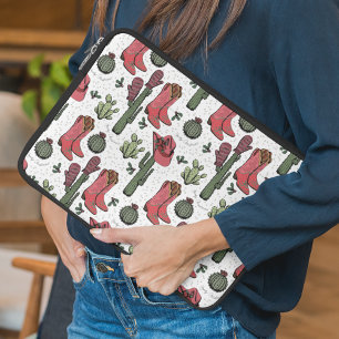 Housse Pour Ordinateur Portable Fille Country Cowgirl Noël rose et vert