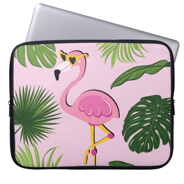 Housse Pour Ordinateur Portable Flamant rose Palm Feuille Tropical Design (Devant)