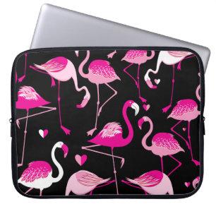 Housse Pour Ordinateur Portable flamants roses, motif sans soudure foncée.