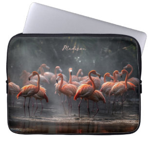 Housse Pour Ordinateur Portable Flamants roses tropicaux nom personnalisé