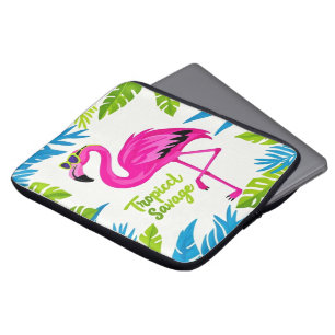 Housse Pour Ordinateur Portable Flamingo rose Position tropicale sur une jambe