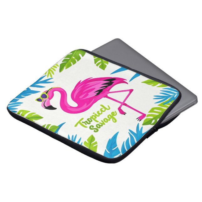 Housse Pour Ordinateur Portable Flamingo rose Position tropicale sur une jambe (Devant haut)
