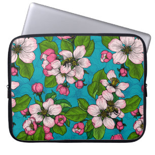 Housse Pour Ordinateur Portable Fleur d'Apple sur le turquoise