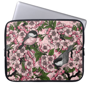 Housse Pour Ordinateur Portable Fleur de cerisiers et poulets roses