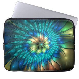 Housse Pour Ordinateur Portable Fleur de fantaisie lumineuse, fractale abstraite c