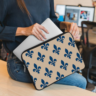 Housse Pour Ordinateur Portable Fleur de Lis Motif, Royal French Blue sur Crème