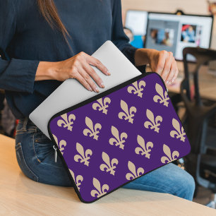 Housse Pour Ordinateur Portable Fleur de Lis Motif, Royal French Creative on Purpl
