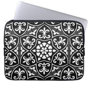 Housse Pour Ordinateur Portable Fleur de lis noir&blanc motif floral vertical