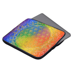Housse Pour Ordinateur Portable Fleur de vie - Ornement Arc-en-ciel or