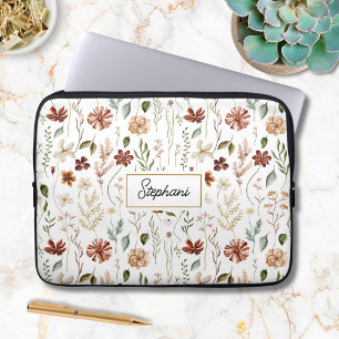 Housse Pour Ordinateur Portable Fleur Florale de Monogramme Aquarelle Vintage