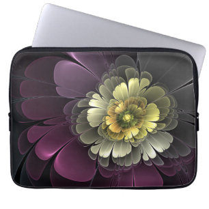 Housse Pour Ordinateur Portable Fleur fractale grise et pourpre moderne abstraite