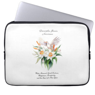 Housse Pour Ordinateur Portable Fleur Narcisse de décembre avec oiseaux floraux