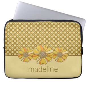 Housse Pour Ordinateur Portable Fleur Orange & Géométrique Rétro