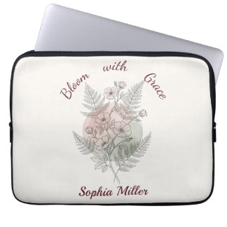 Housse Pour Ordinateur Portable Fleur personnalisée Rose rose Bureau Nom personnal