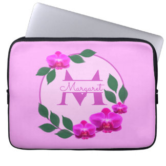 Housse Pour Ordinateur Portable Fleur rose vintage nom personnalisé initial