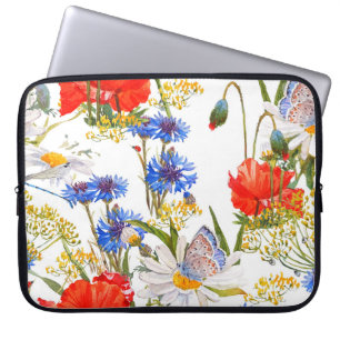 Housse Pour Ordinateur Portable Fleur sauvage : couleur bleu foncé bleu clair