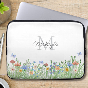 Housse Pour Ordinateur Portable Fleur sauvage monogramme