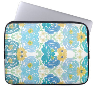 Housse Pour Ordinateur Portable Fleurs aquarelles bleues et jaunes