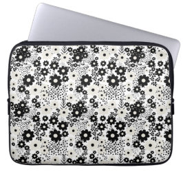 Housse Pour Ordinateur Portable Fleurs beige et noire